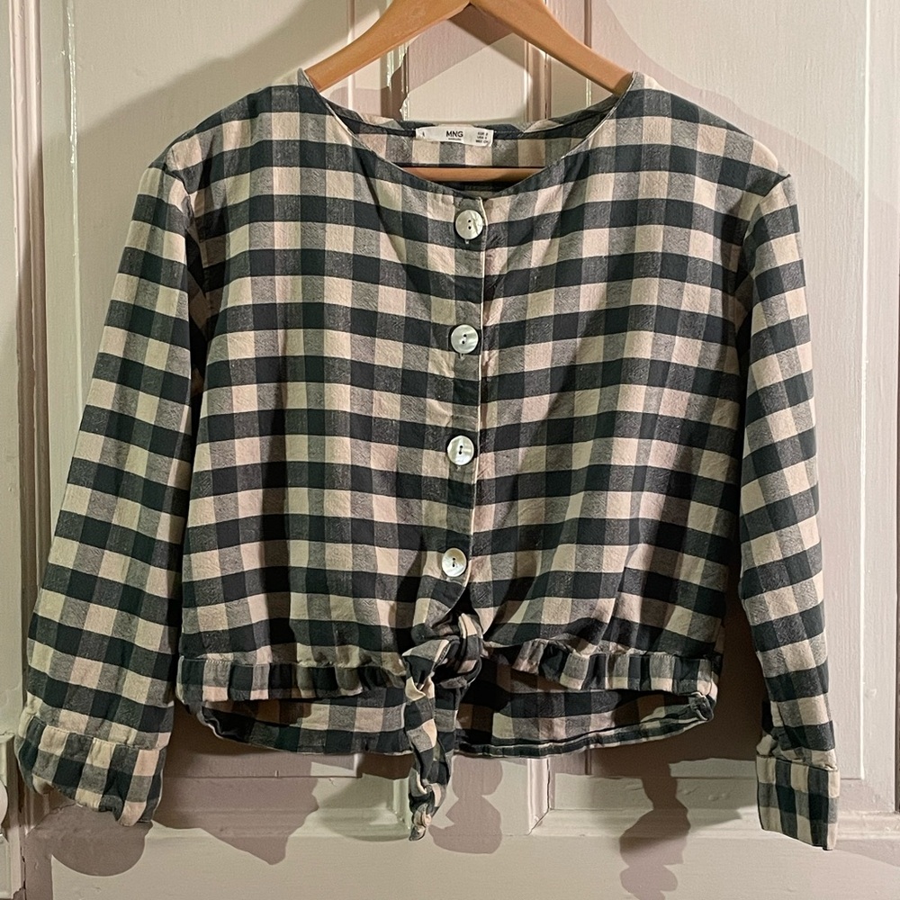 Cropped Mango gingham retro linen & cotton top, small